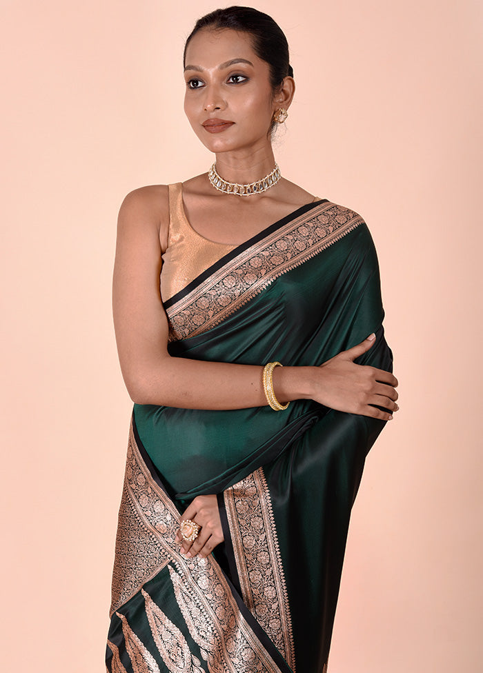 Green Banarasi Silk Saree With Blouse Piece