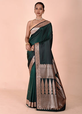 Green Banarasi Silk Saree With Blouse Piece