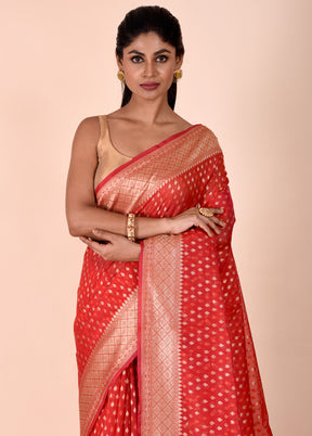 Red Kora Silk Saree With Blouse Piece