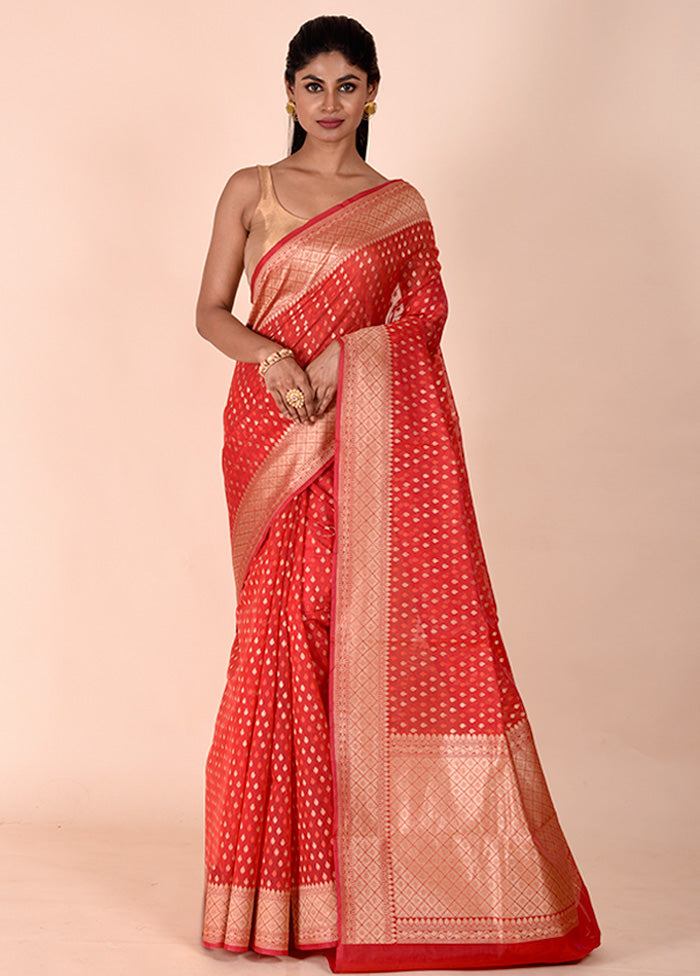 Red Kora Silk Saree With Blouse Piece