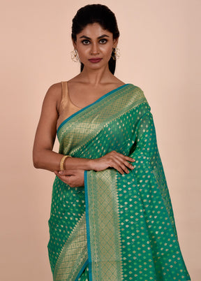 Green Kora Silk Saree With Blouse Piece