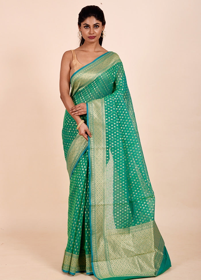 Green Kora Silk Saree With Blouse Piece