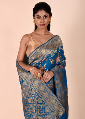 Blue Georgette Saree With Blouse Piece