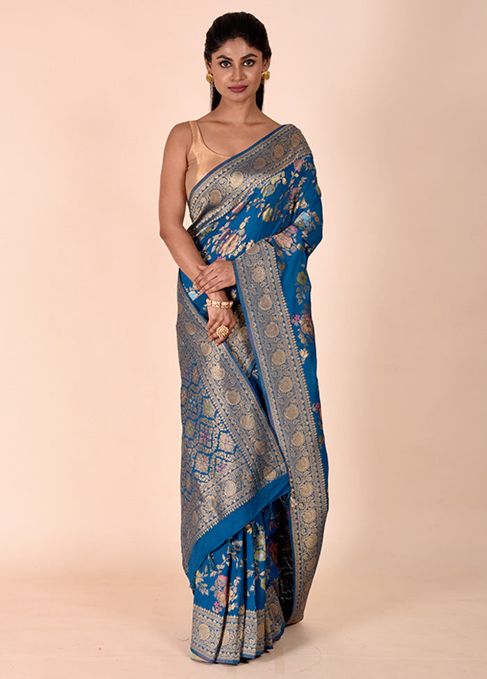 Blue Georgette Saree With Blouse Piece