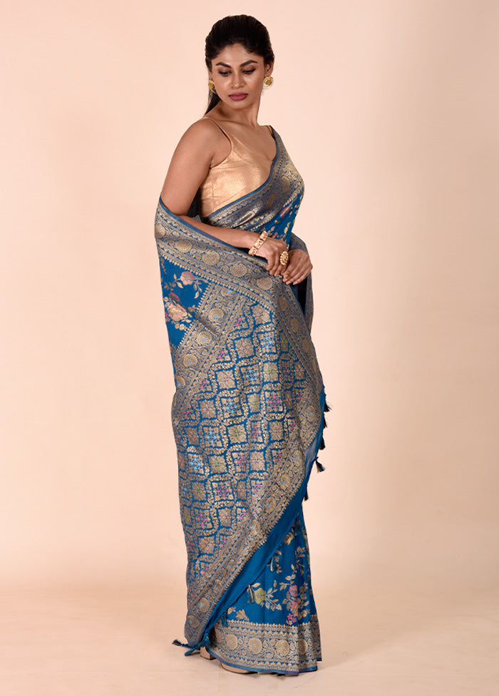 Blue Georgette Saree With Blouse Piece