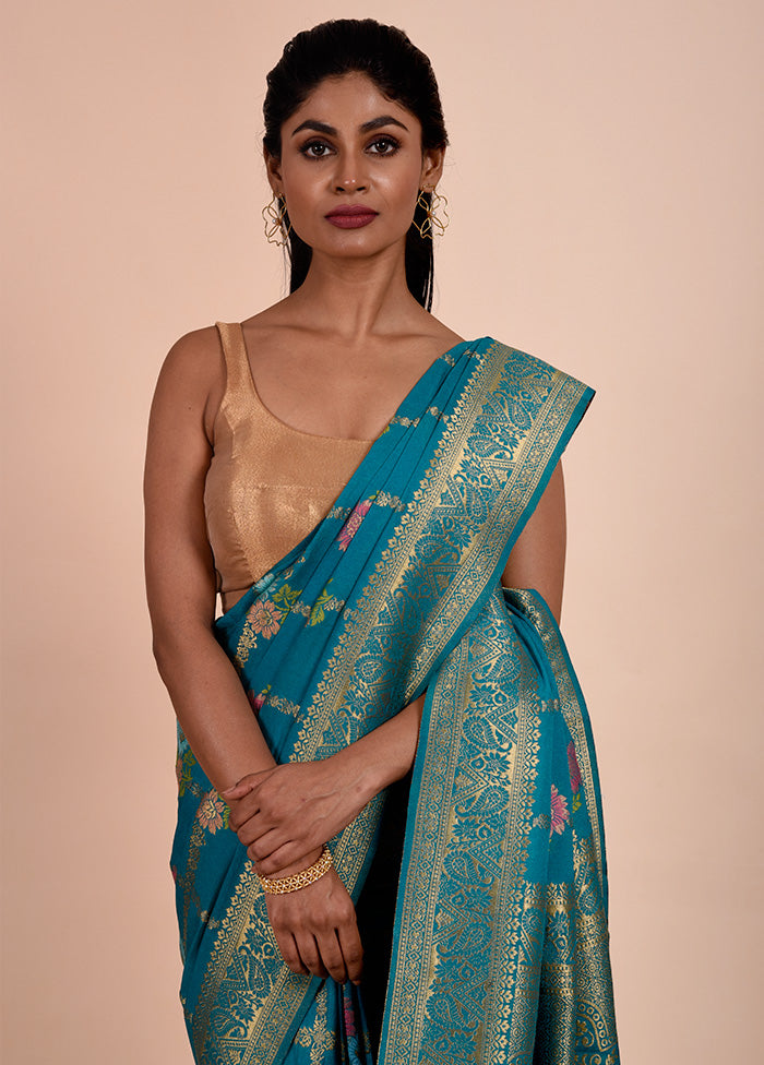 Blue Georgette Saree With Blouse Piece