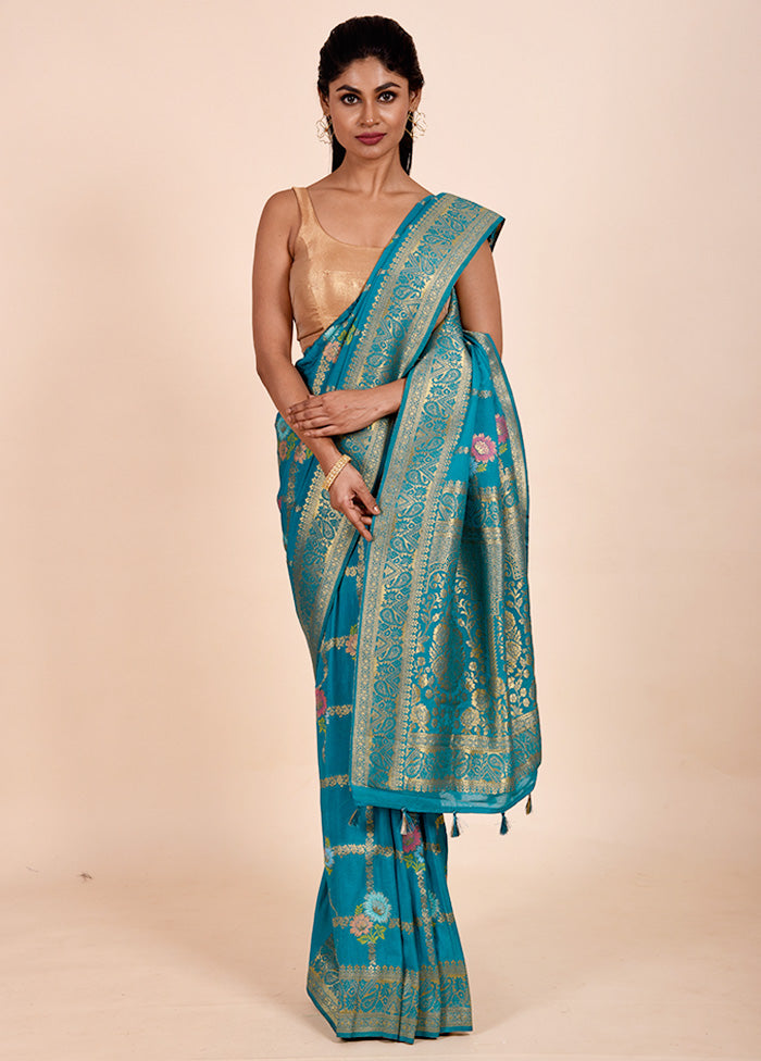 Blue Georgette Saree With Blouse Piece