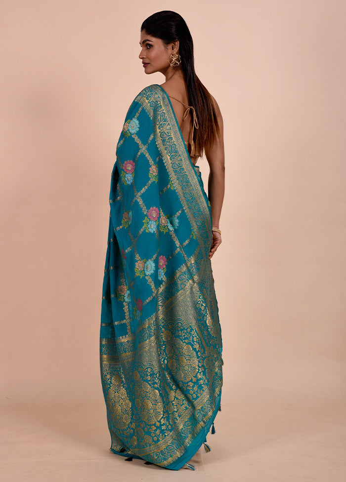 Blue Georgette Saree With Blouse Piece