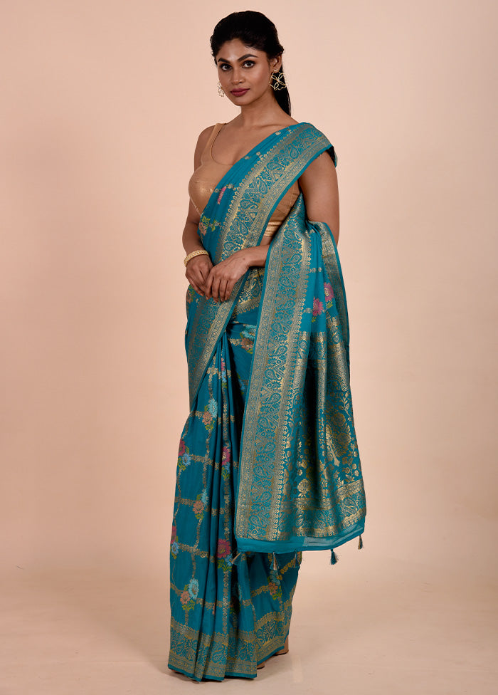 Blue Georgette Saree With Blouse Piece