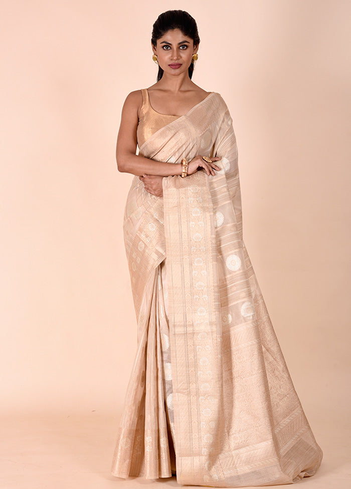 Cream Tissue Silk Saree With Blouse Piece