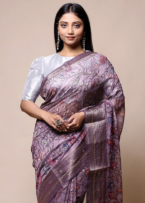 Purple Tussar Silk Saree With Blouse Piece