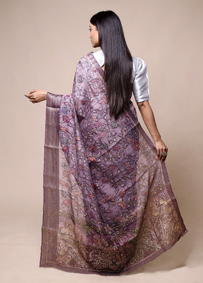 Purple Tussar Silk Saree With Blouse Piece