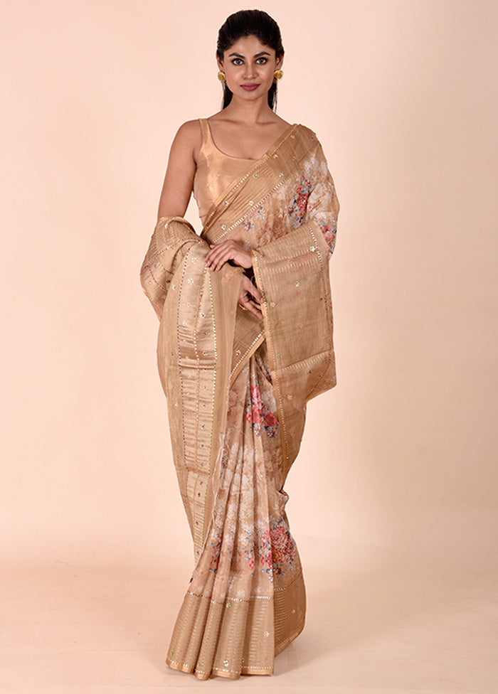 Beige Tussar Silk Saree With Blouse Piece