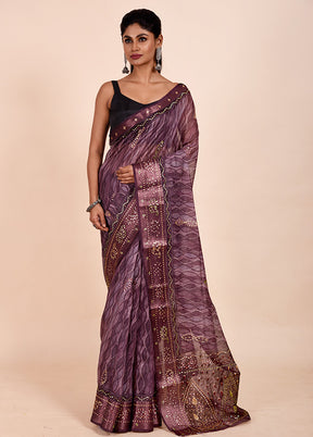 Purple Tussar Silk Saree With Blouse Piece