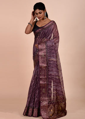 Purple Tussar Silk Saree With Blouse Piece