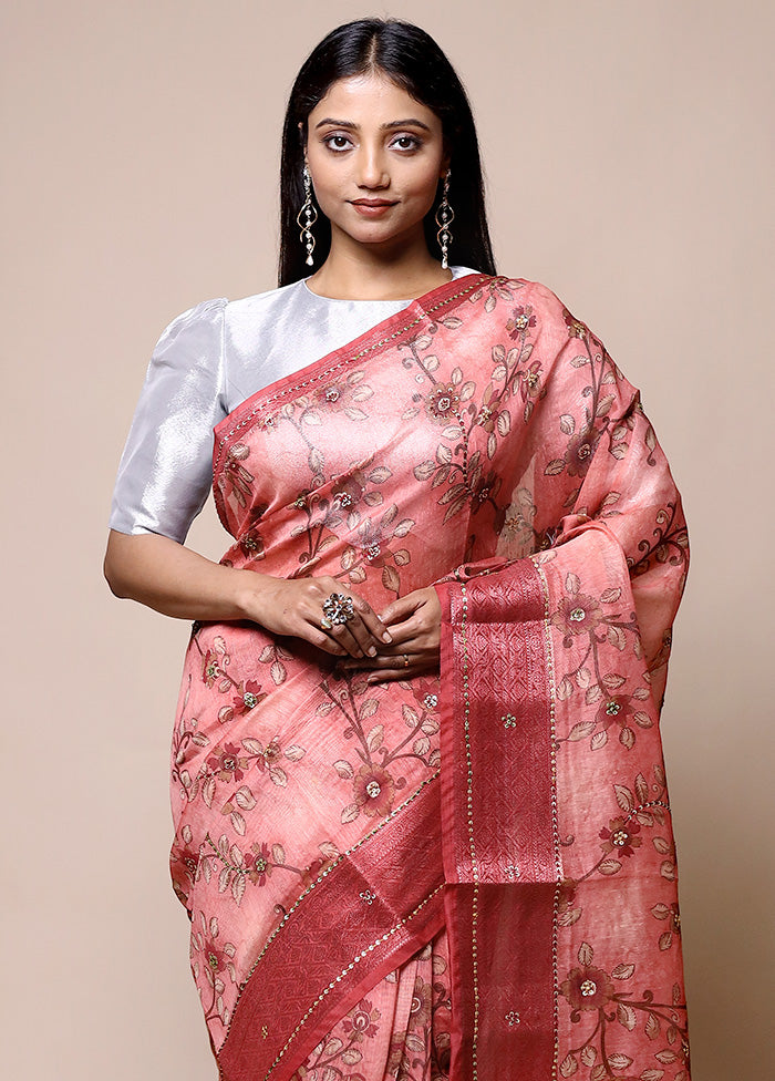 Pink Tussar Silk Saree With Blouse Piece