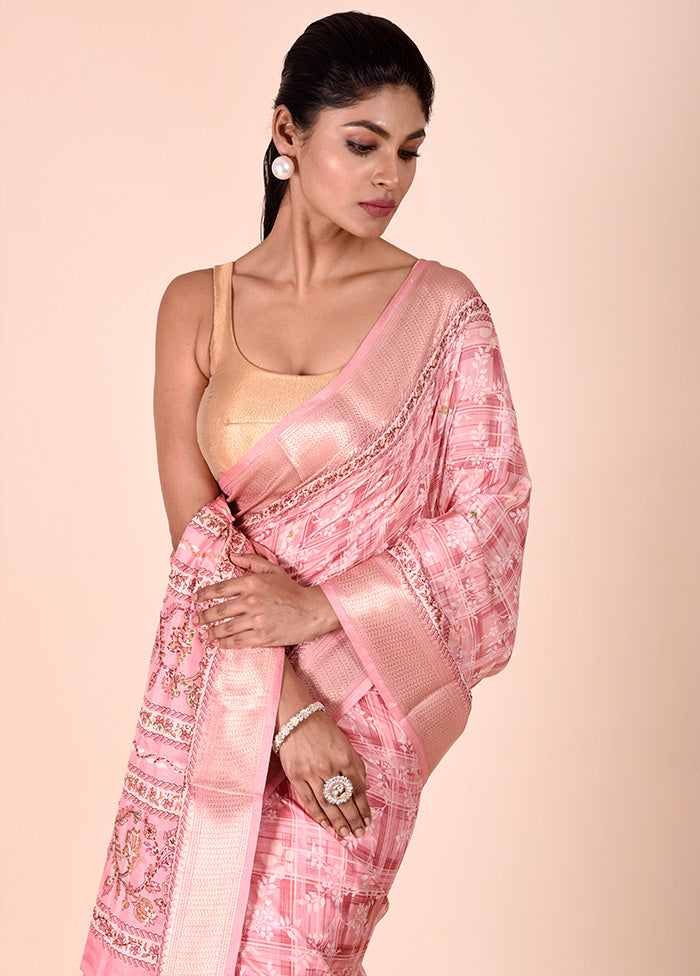 Pink Tussar Silk Saree With Blouse Piece