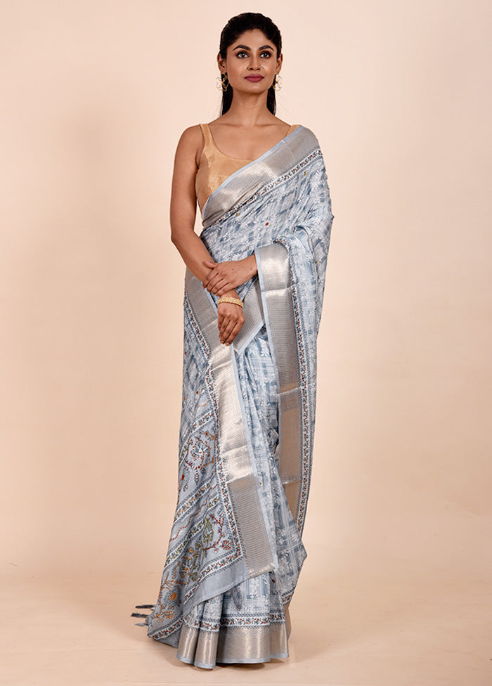 Blue Tussar Silk Saree With Blouse Piece