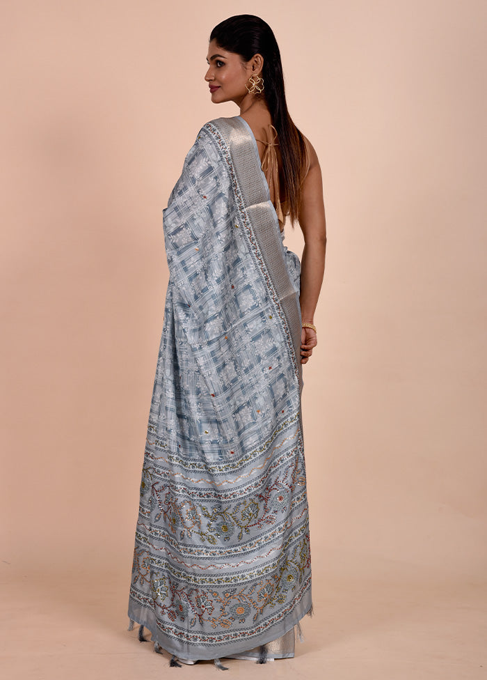 Blue Tussar Silk Saree With Blouse Piece