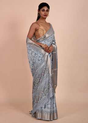 Blue Tussar Silk Saree With Blouse Piece