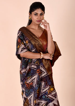 Rust Chanderi Cotton Saree With Blouse Piece