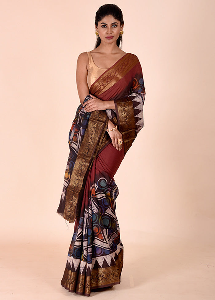 Rust Chanderi Cotton Saree With Blouse Piece