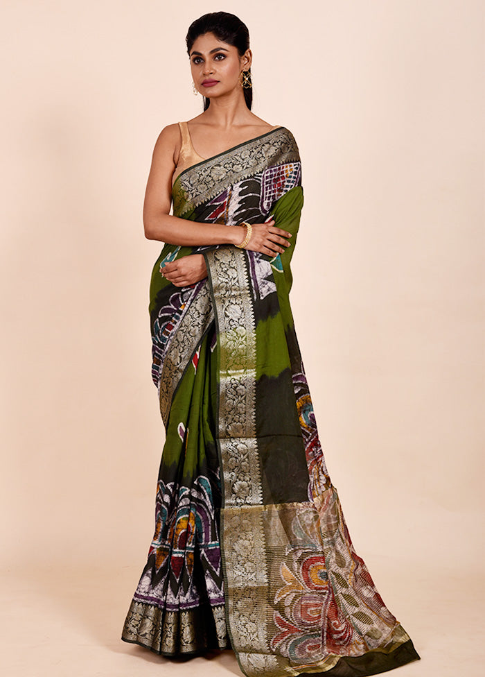 Green Chanderi Cotton Saree With Blouse Piece