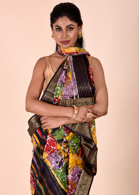 Black Chanderi Cotton Saree With Blouse Piece