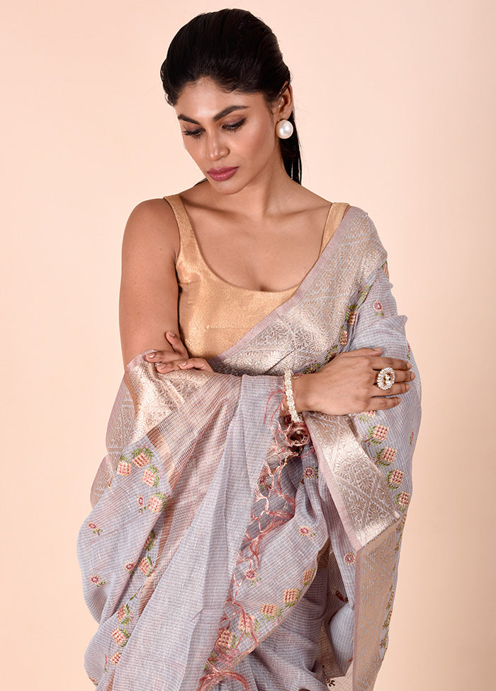 Blue Tissue Silk Saree With Blouse Piece