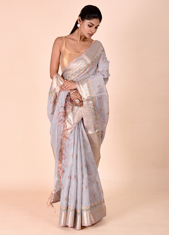 Blue Tissue Silk Saree With Blouse Piece