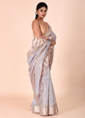 Blue Tissue Silk Saree With Blouse Piece