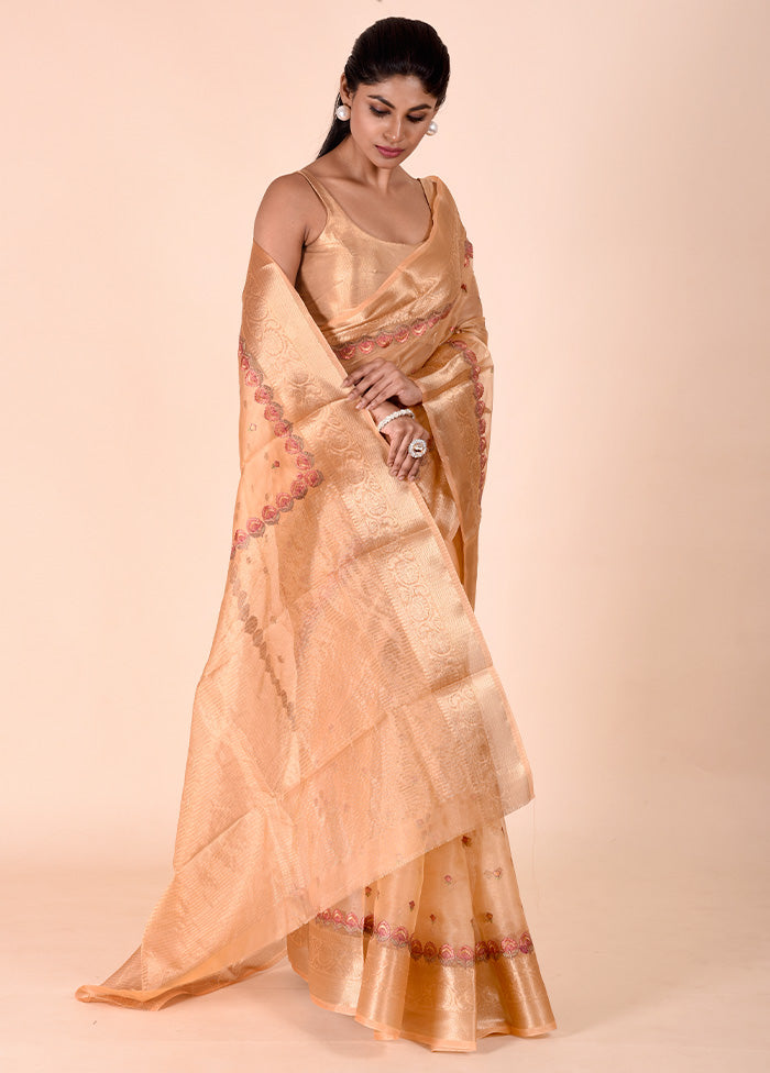 Cream Tissue Silk Saree With Blouse Piece