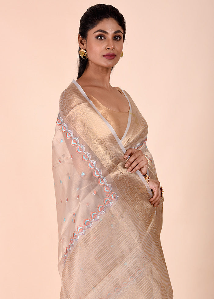 Beige Tissue Silk Saree With Blouse Piece