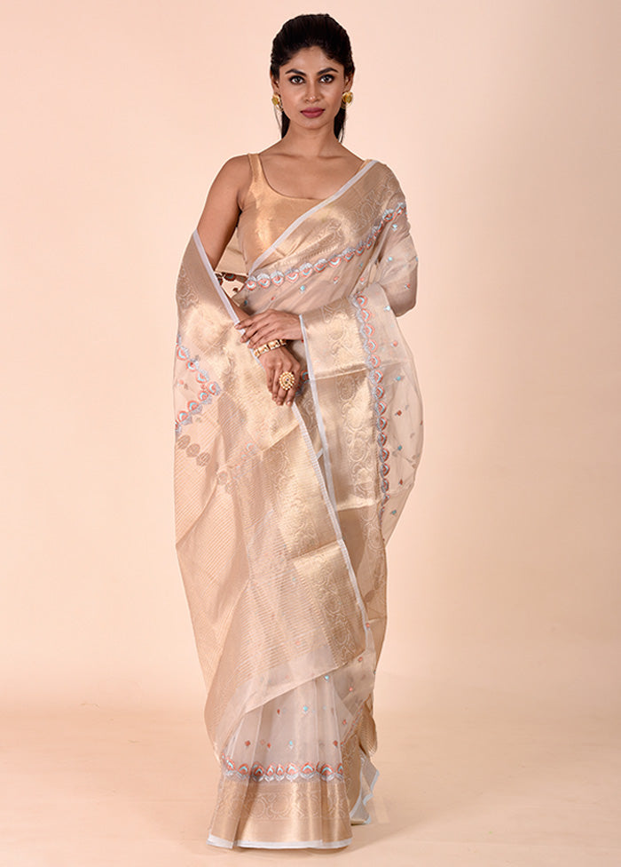 Beige Tissue Silk Saree With Blouse Piece