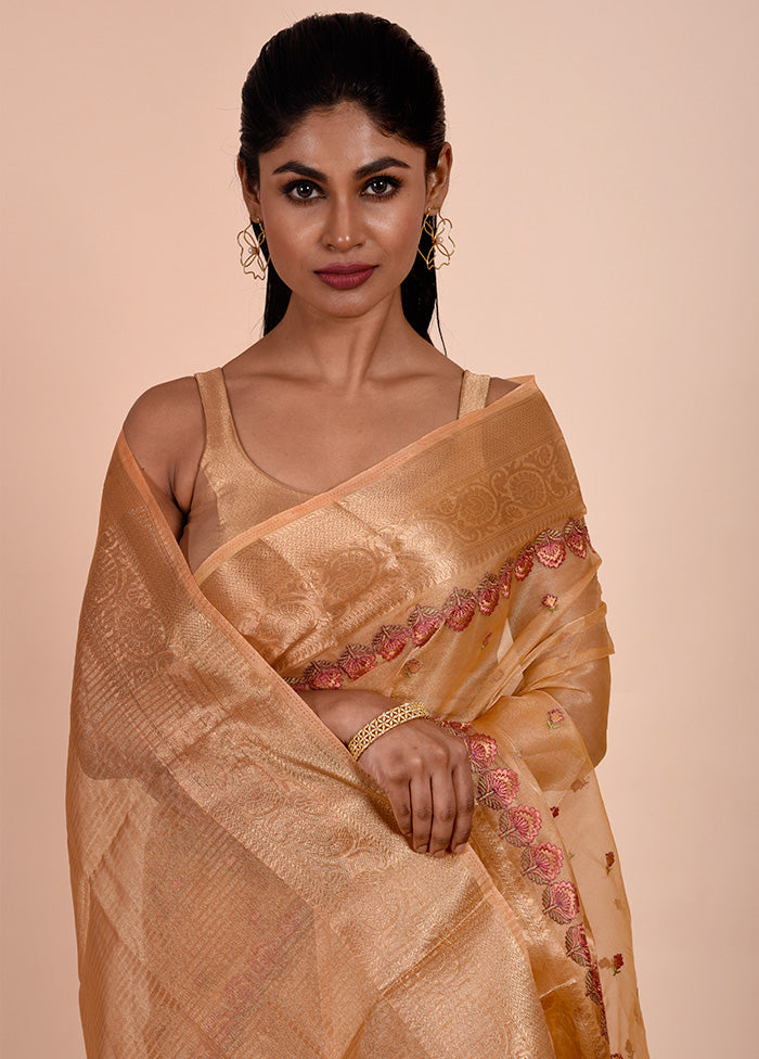 Rust Tissue Silk Saree With Blouse Piece