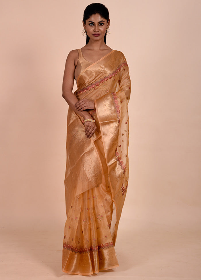 Rust Tissue Silk Saree With Blouse Piece