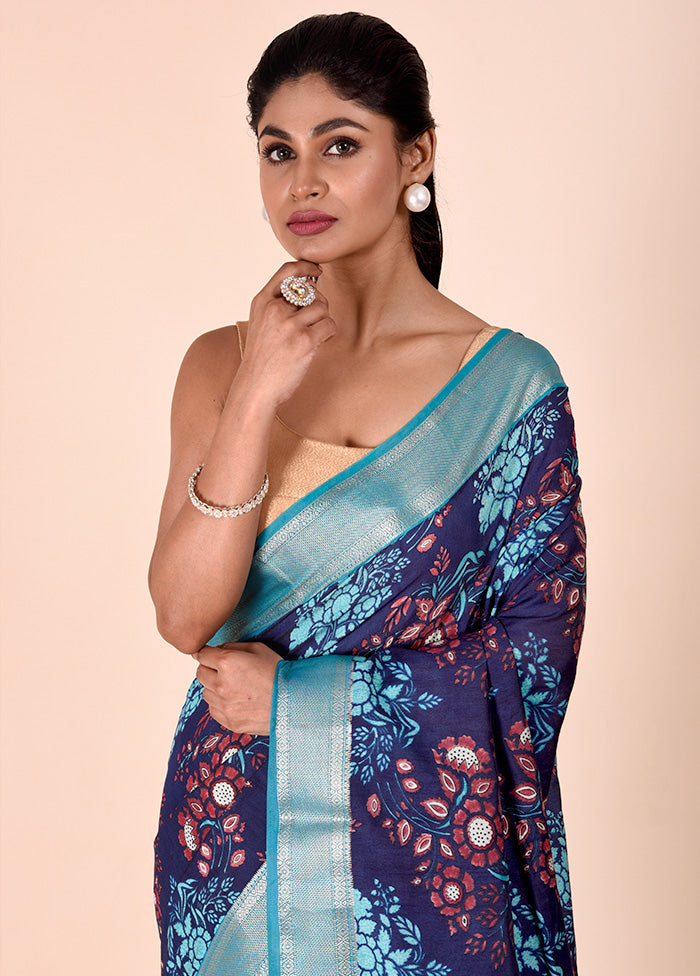 Purple Chanderi Cotton Saree With Blouse Piece