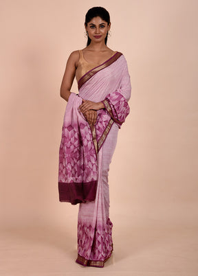 Pink Chanderi Cotton Saree With Blouse Piece