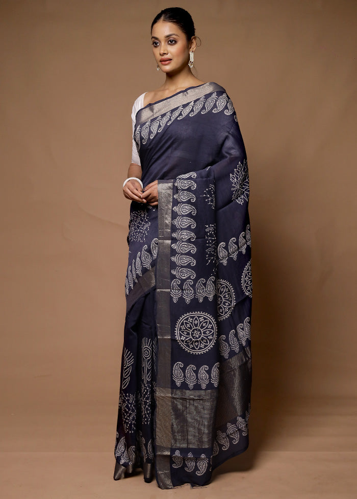 Grey Chanderi Cotton Saree With Blouse Piece