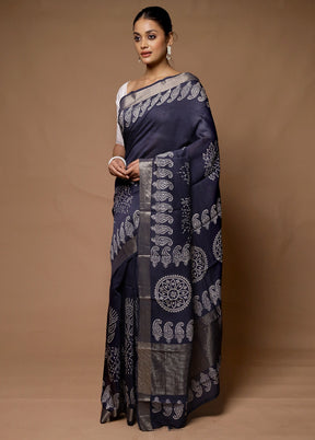 Grey Chanderi Cotton Saree With Blouse Piece