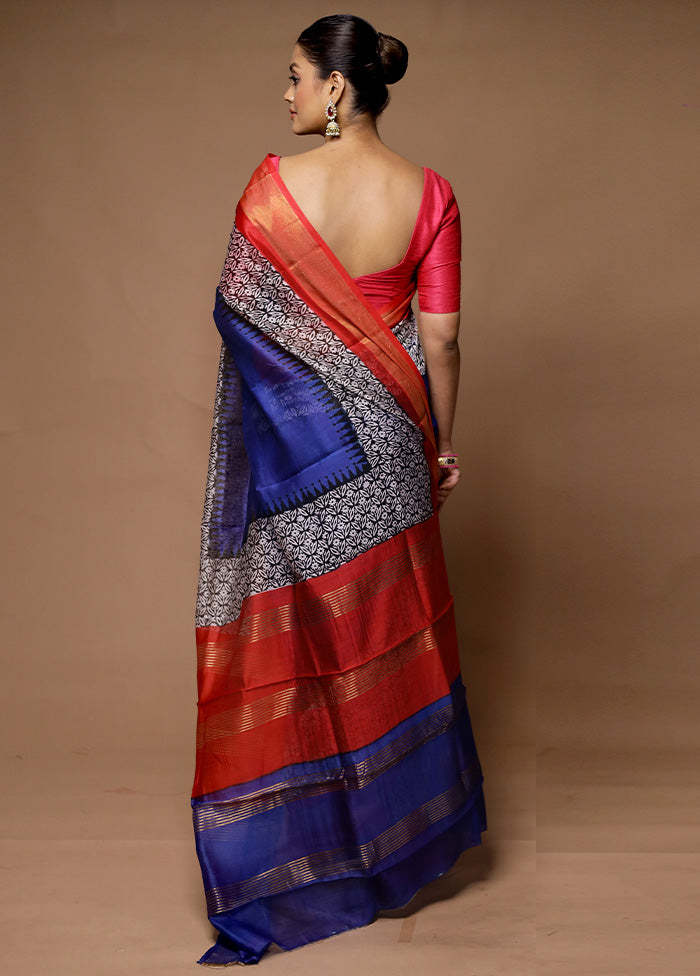 Blue Chanderi Cotton Saree With Blouse Piece