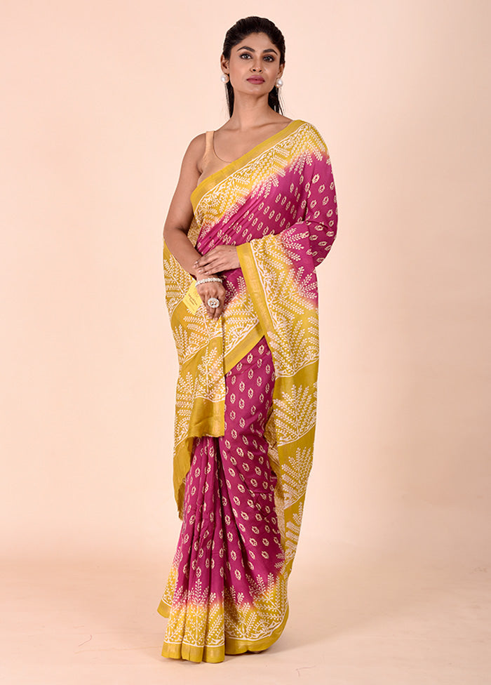 Purple Chanderi Cotton Saree With Blouse Piece