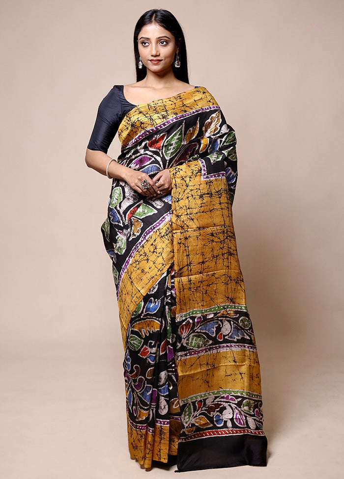 Yellow Printed Pure Silk Saree Without Blouse Piece