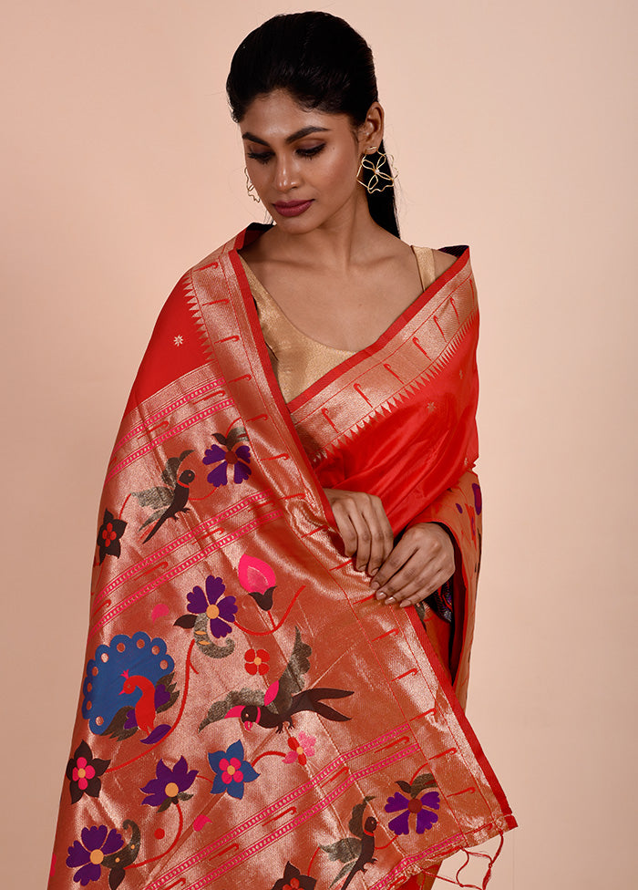 Red Dupion Silk Saree With Blouse Piece