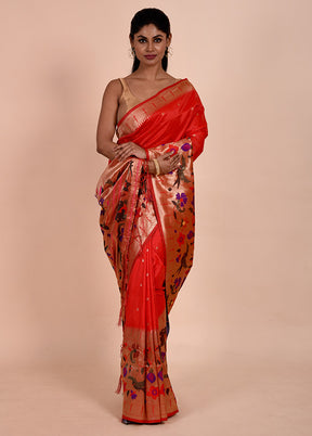 Red Dupion Silk Saree With Blouse Piece