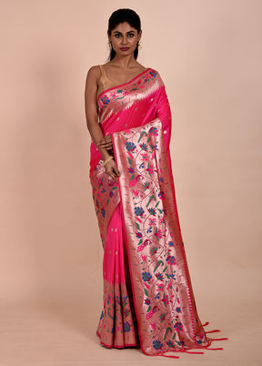 Pink Dupion Silk Saree With Blouse Piece