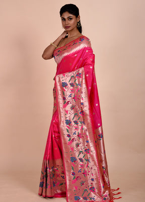 Pink Dupion Silk Saree With Blouse Piece