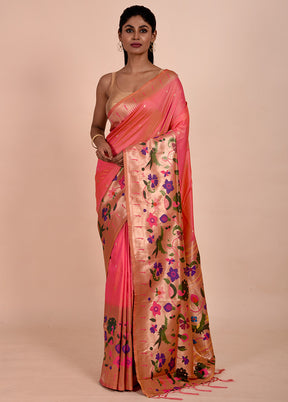 Pink Dupion Silk Saree With Blouse Piece