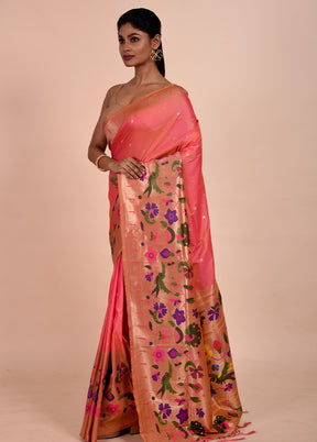 Pink Dupion Silk Saree With Blouse Piece