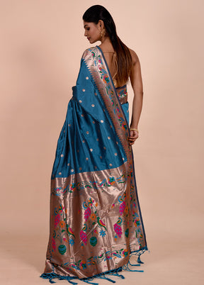 Blue Dupion Silk Saree With Blouse Piece